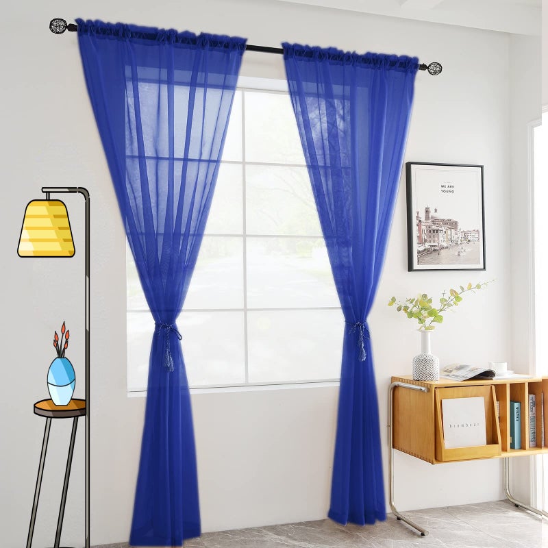 SpaceDresser Sheer Voile Window Treatment Rod Pocket Curtain Panels for Kitchen Bedroom Living Room Drapes Sunlight Filtering Privacy Semi Home Decor Assorted Colors Sizes (Sapphire, 52 W x 84 L) - Image 2