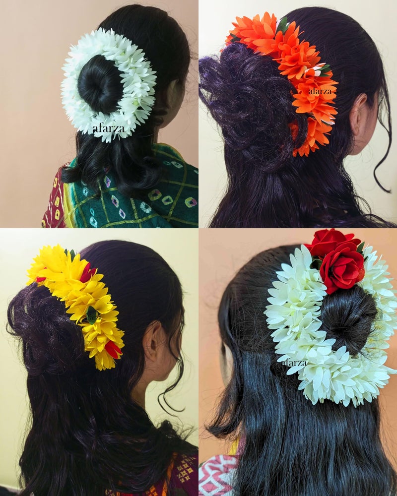 Afarza Gajra For Hair Accessories Artificial Mogra Jasmine Juda Bun Scrunchies For Women Girls Pack 4 pieces (mix colour) - Image 5