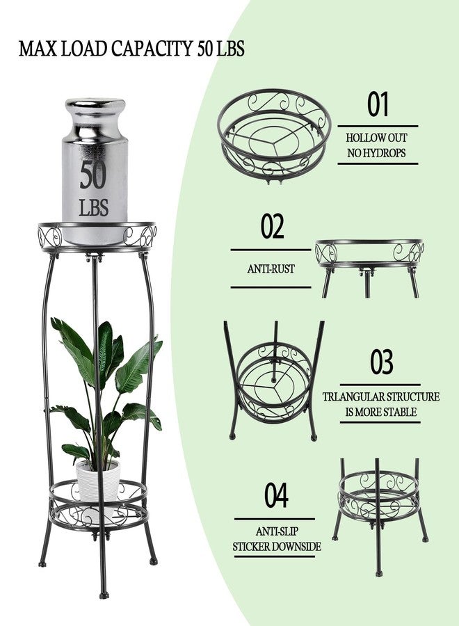 Kavlium 2-Pack Plant Stand Indoor Outdoor,Tall Black Metal Rustproof Stable Plant Stands,2 Tier 27.1 inch Multiple Plant Rack for Planter Corner Garden Living Room & Garden - Image 3