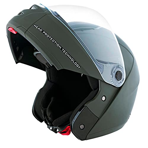Studds Ninja Elite SUPER Flip Up Full Face Helmet (Military Green, Medium) - Image 1