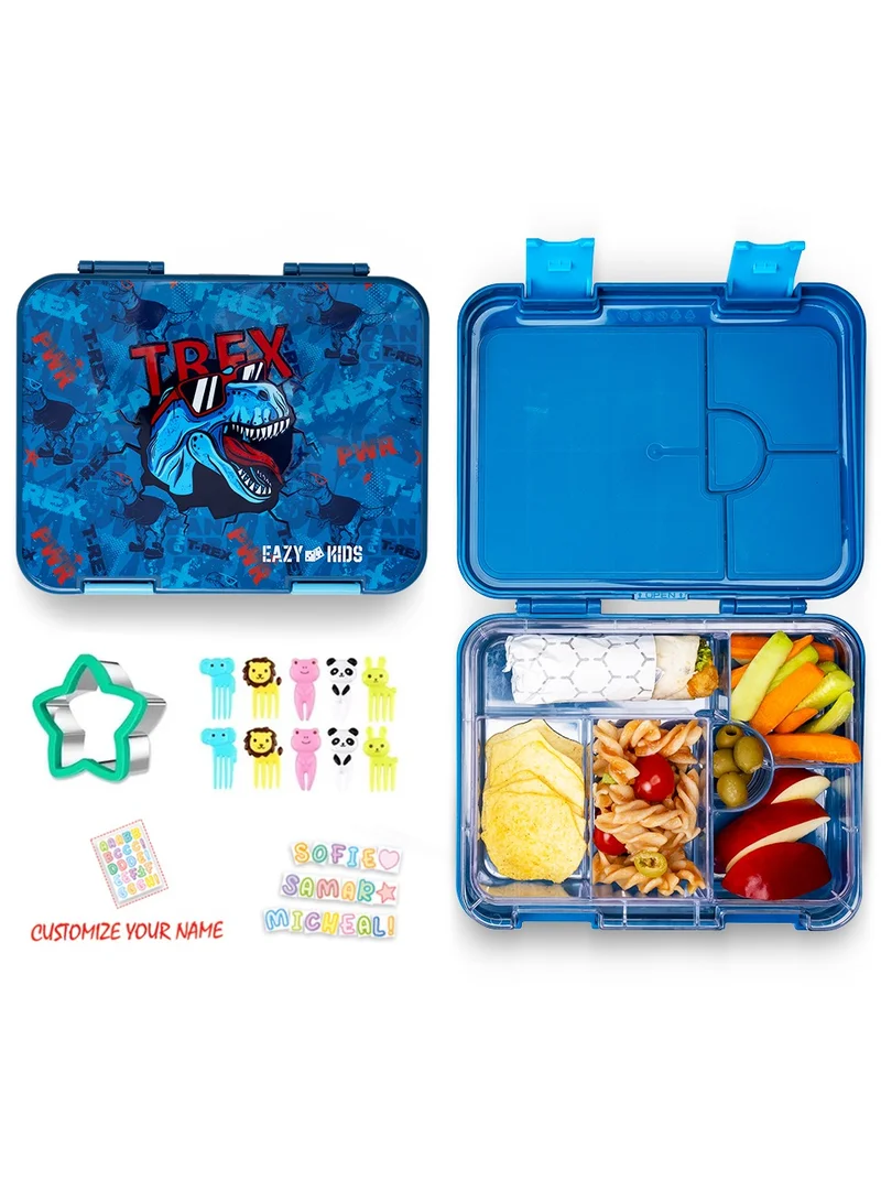 Eazy Kids Eazy Kids 6 & 4 Convertible Bento Lunch Box with Sandwich Cutter Set - T-Rex Blue
