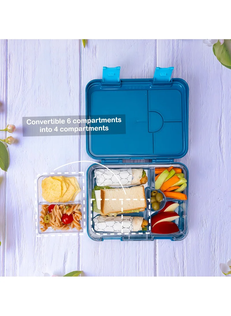 Eazy Kids Eazy Kids 6 & 4 Convertible Bento Lunch Box with Sandwich Cutter Set - T-Rex Blue