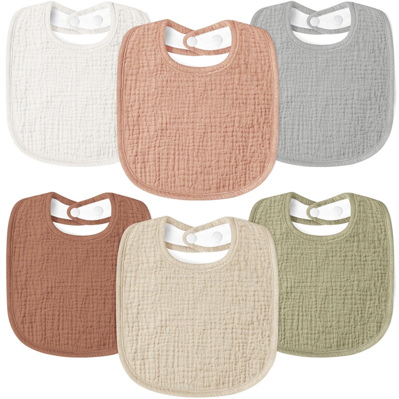 Susurration Muslin Baby Bibs 6 Pack Bandana Drool Bibs,Soft Square Adjustable Baby Drooling Bibs for Unisex Girls & Boys(Brown) - Image 1