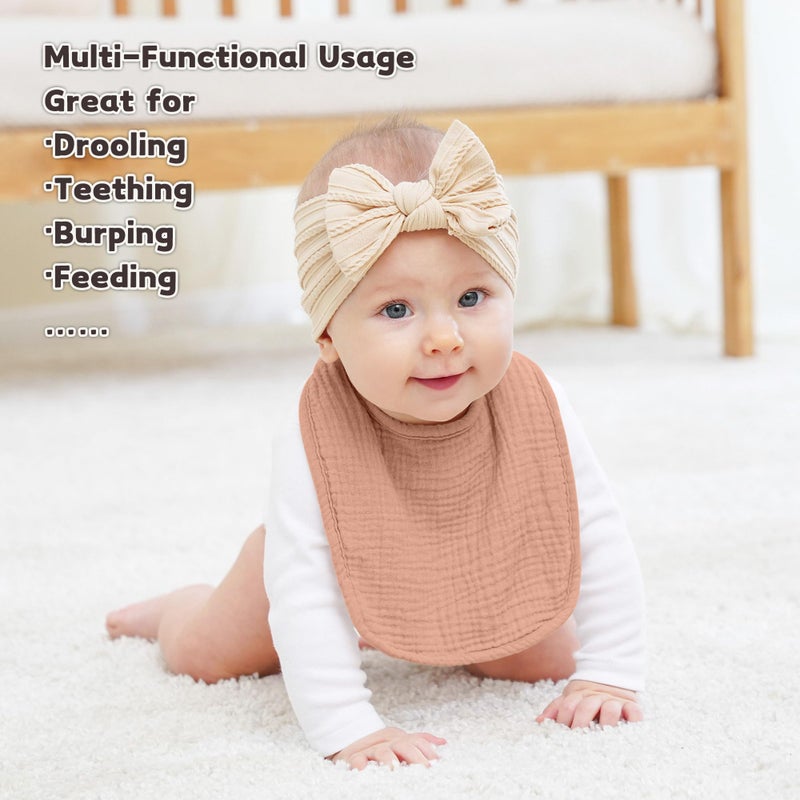 Susurration Muslin Baby Bibs 6 Pack Bandana Drool Bibs,Soft Square Adjustable Baby Drooling Bibs for Unisex Girls & Boys(Brown) - Image 3