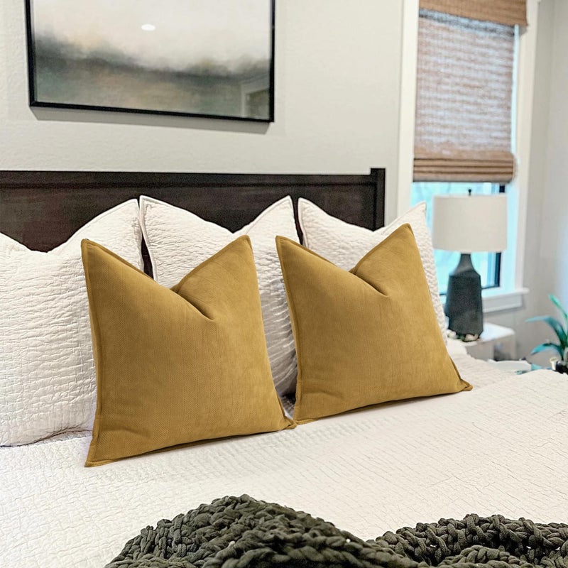 ZWJD Mustard Yellow Throw Pillow Covers 18x18 Set of 2 Chenille Pillow Covers with Elegant Design Soft and Luxurious Decorative Throw Pillows for Couch, Bed, and Home Decor - Image 5