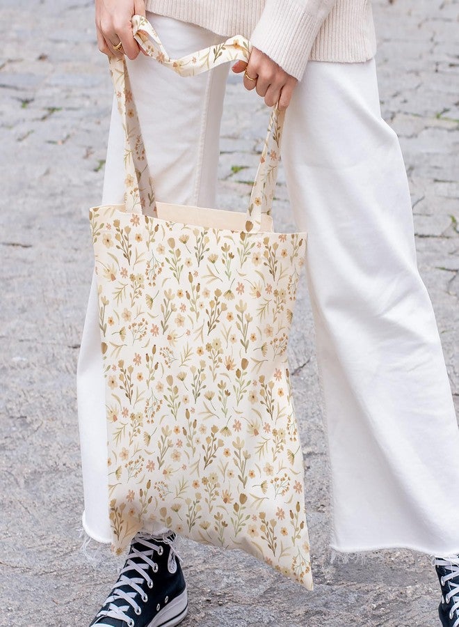 Kazova Floral Tote Bag Aesthetic Boho Wildflower Canvas Cotton Bag for Women Small Flower Grocery Shopping Tote with Shoulder Straps for Beach Work Travel - Image 2