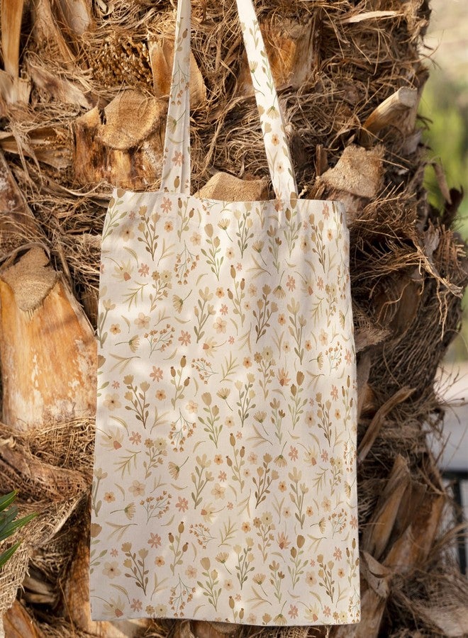 Kazova Floral Tote Bag Aesthetic Boho Wildflower Canvas Cotton Bag for Women Small Flower Grocery Shopping Tote with Shoulder Straps for Beach Work Travel - Image 3