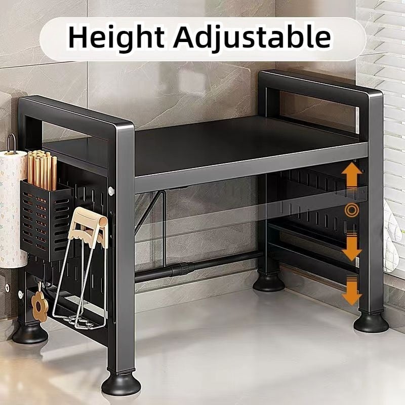 Available in 2 Colors - Expandable Kitchen Storage Rack, Suitable for Microwaves and Ovens | Black Metal Countertop Organizer with Open Shelving, Ideal for Storing Spices, Tableware, Cookware, and Appliances | Functional Kitchen Rack | Black Metal - Image 5