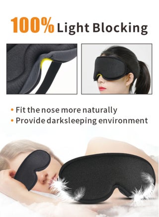 Sleep Mask, 3D Eye Mask for Sleeping, Women Men Side Sleeper, No Eye Pressure 100% Blocking Light Sleeping Mask with Adjustable Strap Blindfold Yoga, Traveling, Nap, Black - view 2