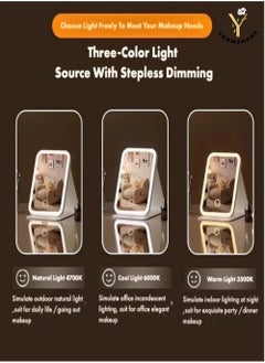 YASMINARA Portable LED Makeup Mirror ,Foldable Compact Size With 3 Light Modes and Dimming,Type-C Charging,Perfect for Make-up Use Anytime Any Occasions  - Image 3