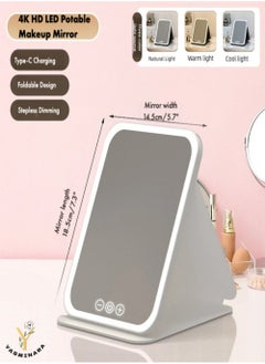 YASMINARA Portable LED Makeup Mirror ,Foldable Compact Size With 3 Light Modes and Dimming,Type-C Charging,Perfect for Make-up Use Anytime Any Occasions  - Image 2