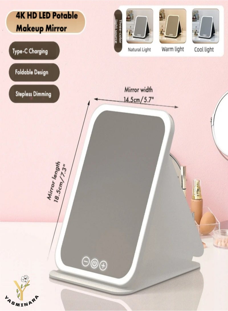 ياسمينةارا مرآة مكياج LED محمولة، حجم صغير قابل للطي مع 3 أوضاع إضاءة وتعتيم، شحن من النوع C، مثالية لاستخدام المكياج في أي وقت وأي مناسبة  - Image 2