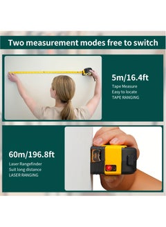 HongSheng 2 in 1 Laser Tape Measure, Digital Laser Distance Meters with LCD Display, 60M/196FT Laser Rangefinder with Type C Charging, 5M/16FT Steel Tape Measure,Laser Measure Measuring Area/Volume/Distance  - Image 4