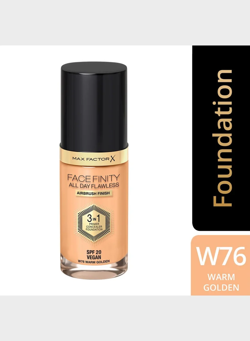 Max Factor Max Factor Facefinity All Day Flawless 3 in 1 Foundation – W76 – Warm Golden, 30ml