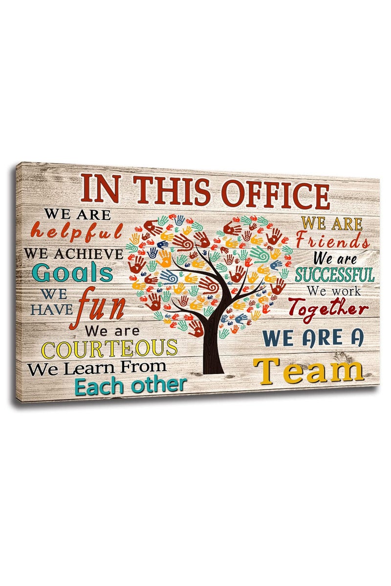 WHAOMIOT In This Office We Are A Team Inspirational Wall Art Positive Modern Decor Poster Canvas Print 24x16 Inch Frame Ready To Hang - Image 1