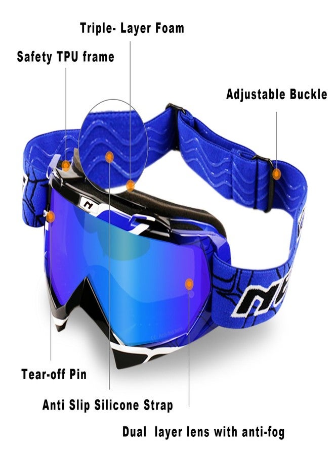 NENKI Adult Motocross Goggles - MX Goggles for Men & Women, Off Road & ATV Riding, Anti Fog, UV Protection, Dustproof, Blue Lens - Image 2