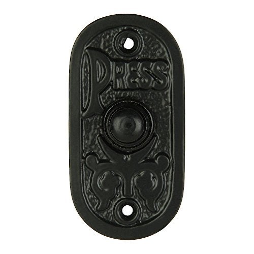 A29 Black Powder Coat Vintage Doorbell Button – 3 1/4" x 1 5/8" – Antique Style Cast Iron Construction with Recess Mount – Wired for Two-Wire Chimes, Rust Resistant, Weatherproof, DIY Mounting - Image 3