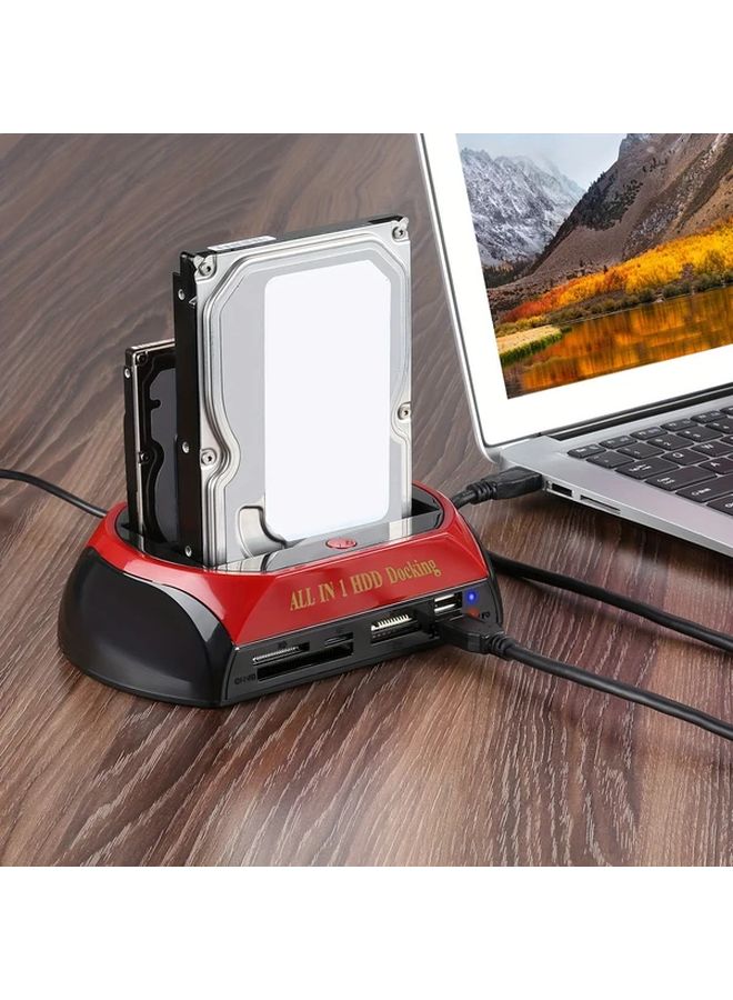 محطة إرساء محرك الأقراص الصلبة USB الأحمر مزدوجة الفتحات لمحركات الأقراص الصلبة SATA IDE مقاس 2.5 و 3.5 بوصة وSSD - Image 1