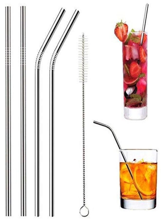 EAYIRA Reusable Stainless Steel Drinking Straws (2 Bend & 2 Straight Straws, 1 Brush - Image 1