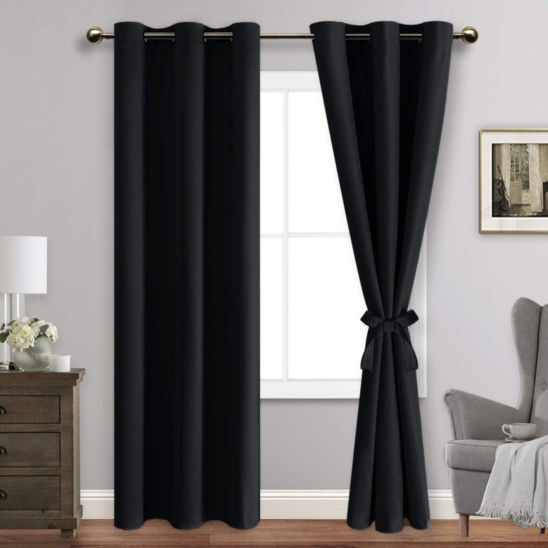 JIUZHEN Blackout Curtains for Bedroom - Thermal Insulated  Light Blocking and Noise Reducing Grommet Room Darkening Curtains 84 Inch Length 2 Panels Set (38 x 84 Inch  Black) - Image 1