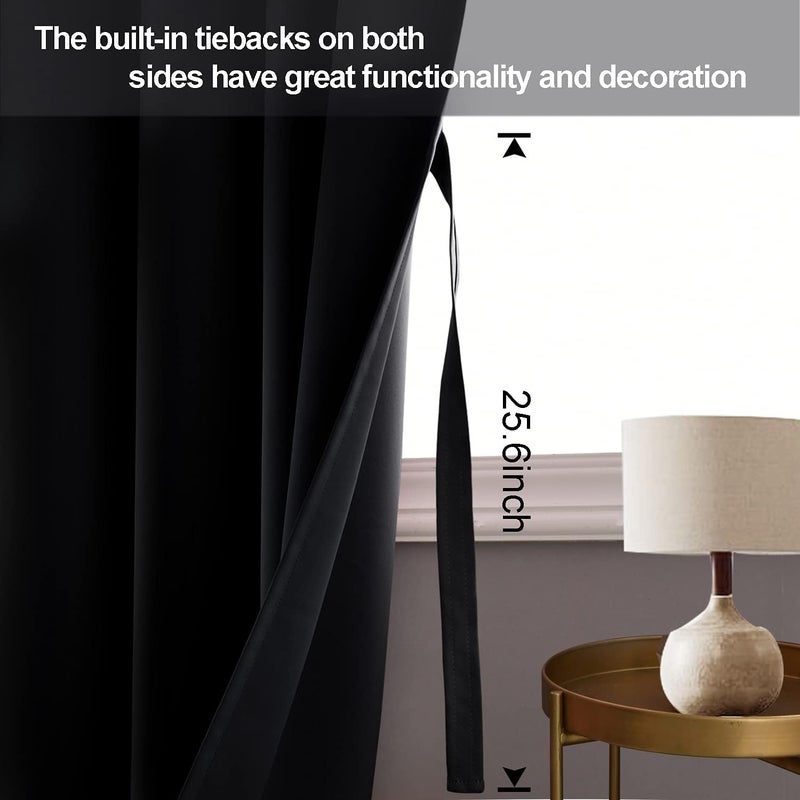 JIUZHEN Blackout Curtains for Bedroom - Thermal Insulated  Light Blocking and Noise Reducing Grommet Room Darkening Curtains 84 Inch Length 2 Panels Set (38 x 84 Inch  Black) - Image 3