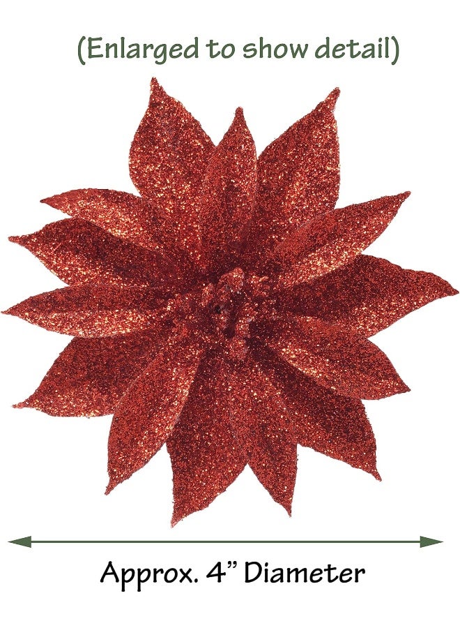 BANBERRY DESIGNS Poinsettia Christmas Decorations - Red Poinsettias Glittered Clip-on Flowers - Set of 24 - Ornaments - Holiday Decoration - Each is 4" D - Christmas Decor - Crafting Accessories - Each is $.70 - Image 3