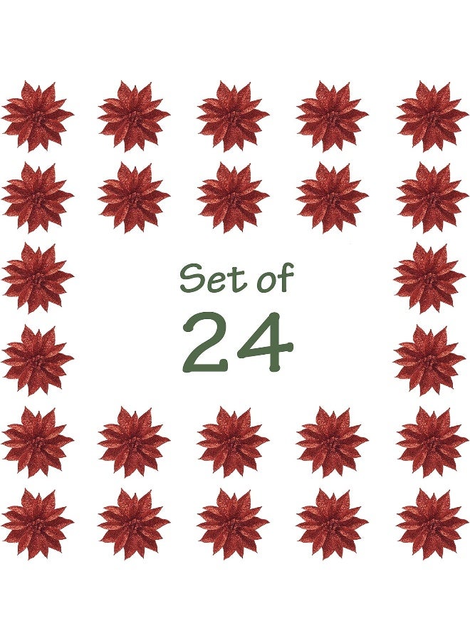 BANBERRY DESIGNS Poinsettia Christmas Decorations - Red Poinsettias Glittered Clip-on Flowers - Set of 24 - Ornaments - Holiday Decoration - Each is 4" D - Christmas Decor - Crafting Accessories - Each is $.70 - Image 5