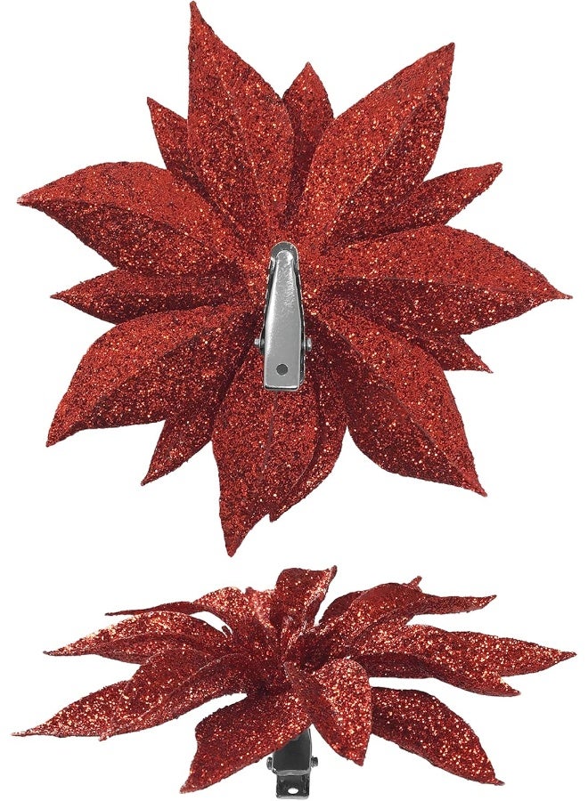 BANBERRY DESIGNS Poinsettia Christmas Decorations - Red Poinsettias Glittered Clip-on Flowers - Set of 24 - Ornaments - Holiday Decoration - Each is 4" D - Christmas Decor - Crafting Accessories - Each is $.70 - Image 4