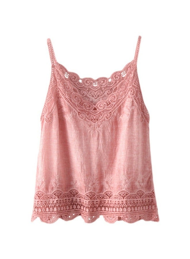 French Sweet Lace Crochet Hollow Camisole Summer New Loose Slimming Inner And Outer Top