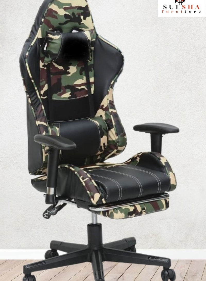 SULSHA Best Executive Video Computer Gaming Chair with fully reclining foot rest and soft leather (black -amry) - Image 1