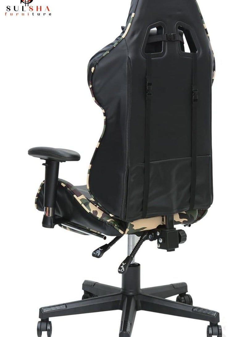 SULSHA Best Executive Video Computer Gaming Chair with fully reclining foot rest and soft leather (black -amry) - Image 2