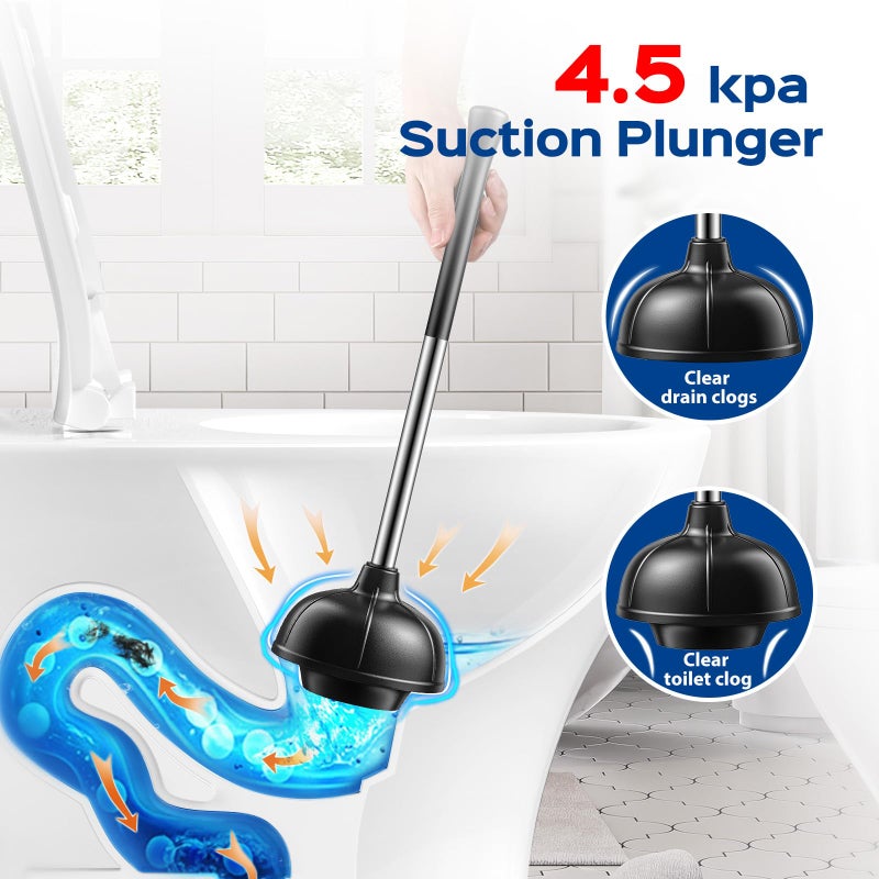 HAMITOR Toilet Plunger and Brush Set: 2 in 1 Stainless Steel Bowl Brush with Holder, Deep-Cleaning Curved Bristles and Heavy Duty Unclogger, Compact Design for Household & Hotel, Silver, 2-Pack - Image 4