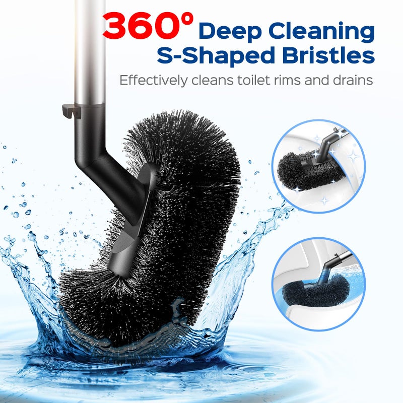HAMITOR Toilet Plunger and Brush Set: 2 in 1 Stainless Steel Bowl Brush with Holder, Deep-Cleaning Curved Bristles and Heavy Duty Unclogger, Compact Design for Household & Hotel, Silver, 2-Pack - Image 3