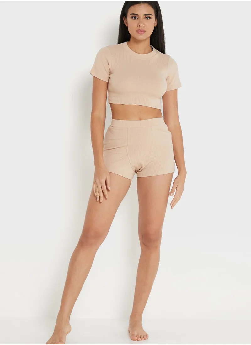 NASTY GAL Ribbed Crop Top & Shorts Set