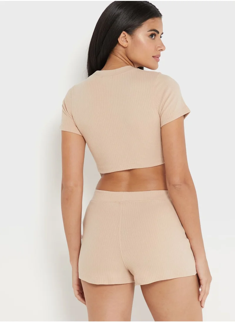 NASTY GAL Ribbed Crop Top & Shorts Set