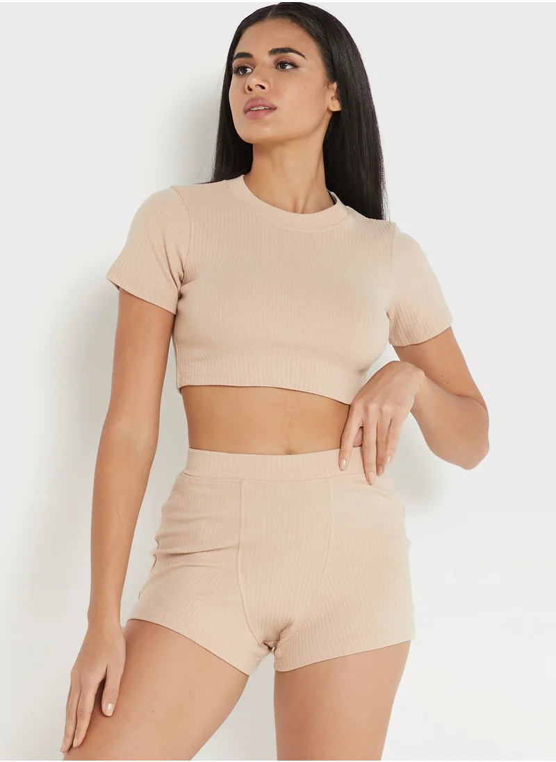 NASTY GAL Ribbed Crop Top & Shorts Set