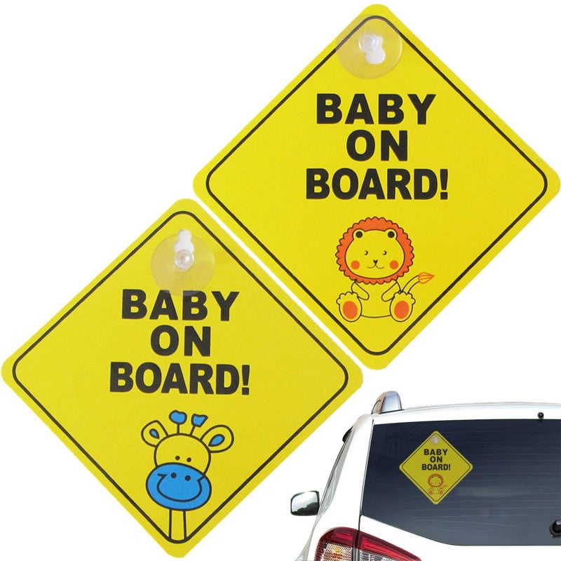 Baby On Board Sticker: 2 Pcs Yellow Cute Lion Giraffe Pattern - High-quality PP Material Waterproof Durable Reusable Transferable Car Warning Sign for Parent Vehicle Child Safety - Image 1