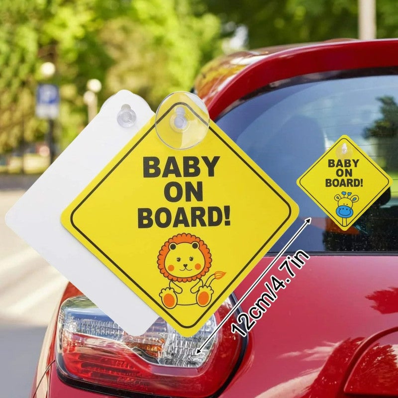 Baby On Board Sticker: 2 Pcs Yellow Cute Lion Giraffe Pattern - High-quality PP Material Waterproof Durable Reusable Transferable Car Warning Sign for Parent Vehicle Child Safety - Image 5