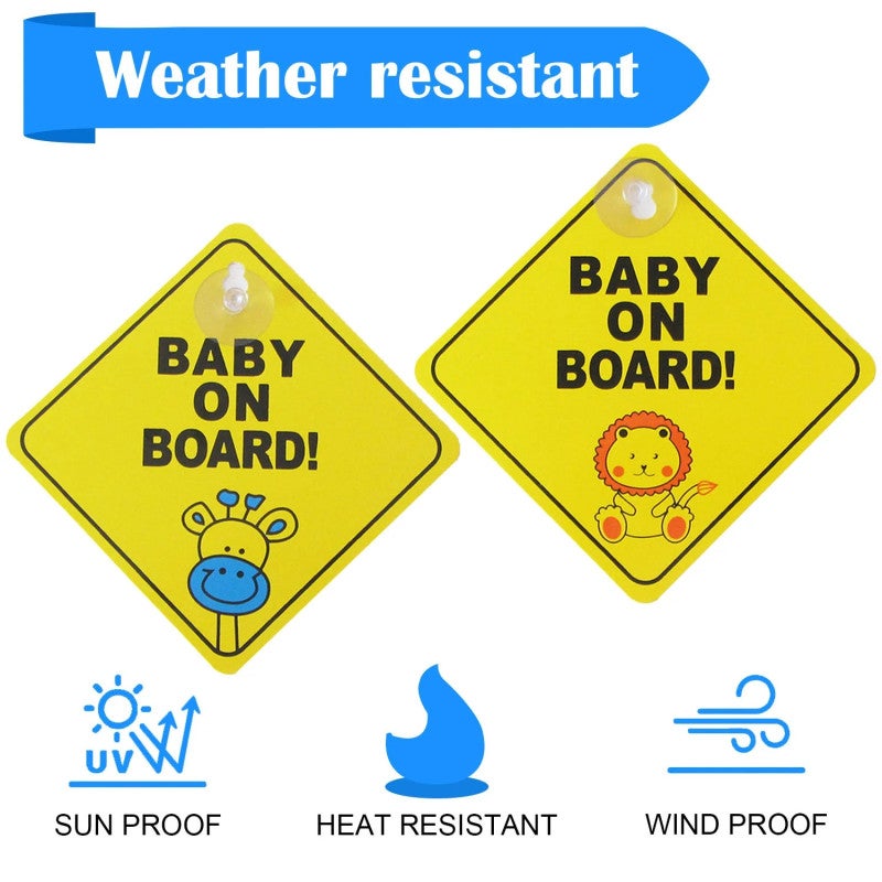 Baby On Board Sticker: 2 Pcs Yellow Cute Lion Giraffe Pattern - High-quality PP Material Waterproof Durable Reusable Transferable Car Warning Sign for Parent Vehicle Child Safety - Image 4