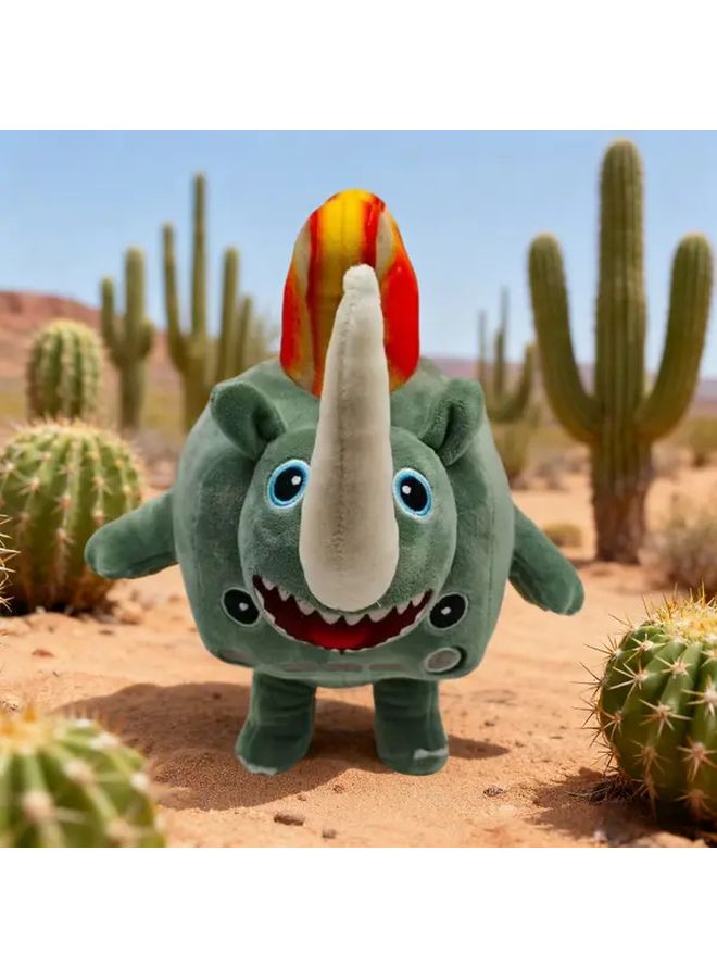 Cute Green Orange Rhino Plush Doll With Toast Horn Soft Stuffed Animal Toy Gift - Image 1