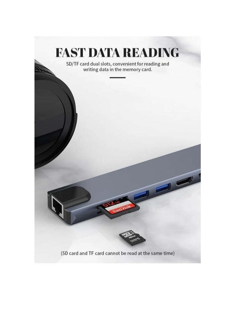 "8-in-1 USB Type-C Hub with 4K HDMI, RJ45 Ethernet, SD/TF Card Reader, 2 USB 3.0 Ports, Type-C PD Charging – Compatible with MacBook, Windows Laptops" - Image 2