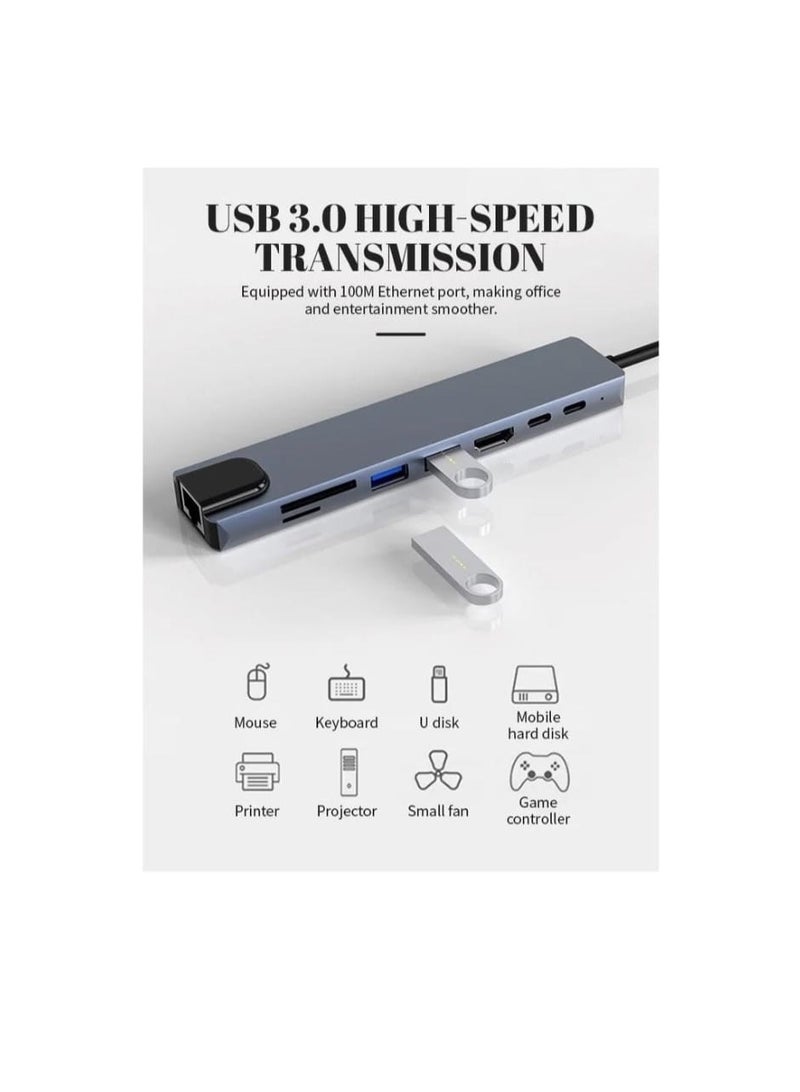 "8-in-1 USB Type-C Hub with 4K HDMI, RJ45 Ethernet, SD/TF Card Reader, 2 USB 3.0 Ports, Type-C PD Charging – Compatible with MacBook, Windows Laptops" - Image 4