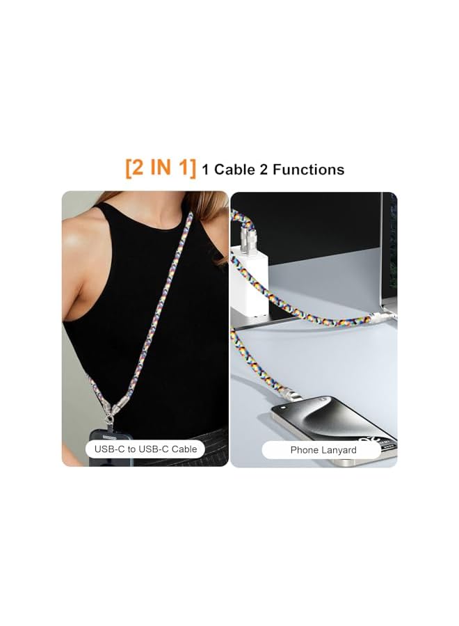 Green Tiger Phone Lanyard for Travel, 3.94ft Mobile Phone Strap with 60W High Speed USB C Charger Cable, 7mm Thick Data Transfer Cord, Crossbody Lanyard for iphone 16/15/14 and Android - Image 2