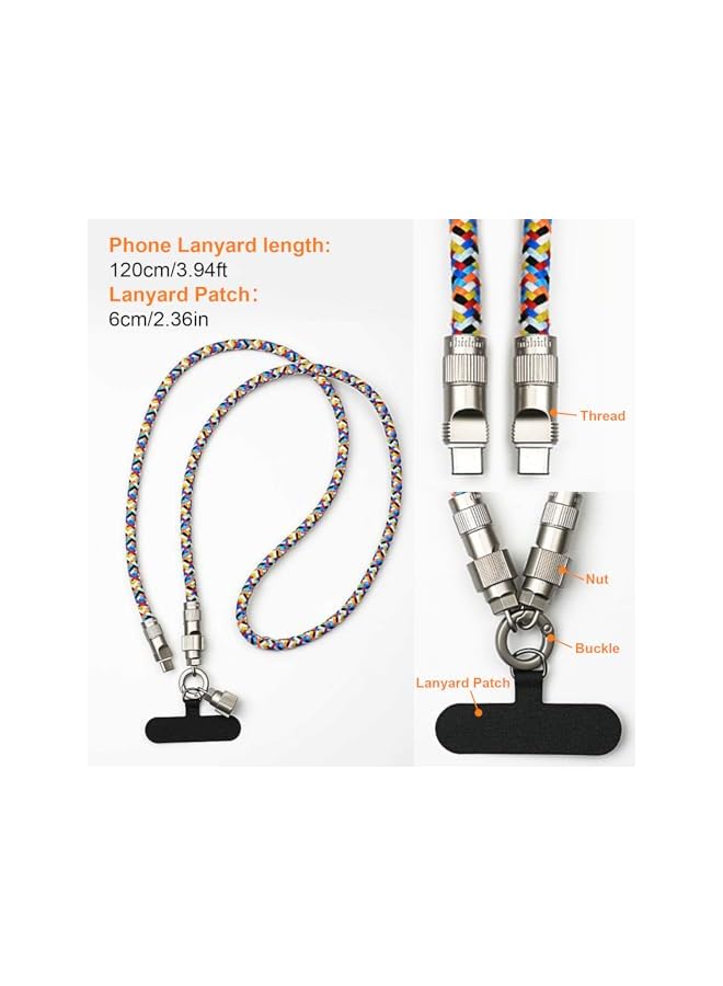 Green Tiger Phone Lanyard for Travel, 3.94ft Mobile Phone Strap with 60W High Speed USB C Charger Cable, 7mm Thick Data Transfer Cord, Crossbody Lanyard for iphone 16/15/14 and Android - Image 5