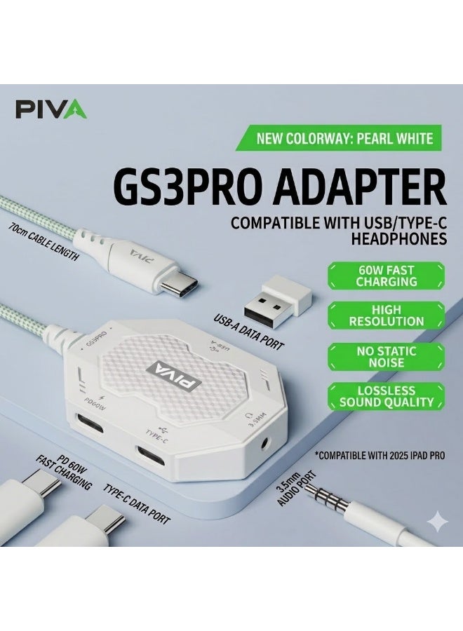 PIVA GS3 PRO-Z 4-in-1 Type-C Adapter, 32-bit Audio Support, 60W Charging Power Supply, White - Image 2