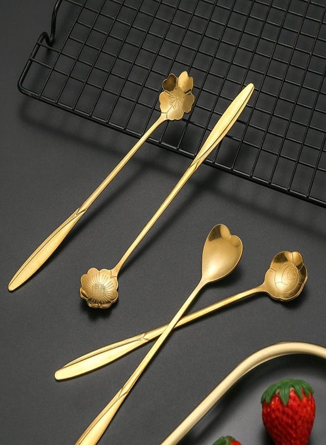 Honbuty 6.9 Inches Vogue Mini Teaspoons Set for Stirring Coffee, Espresso Spoons Stainless Steel,Dessert Cake, Ice Cream, Soup, Antipasto Cappuccino, Frosted Handle, Sweejar (Gold) 4PCS - Image 3