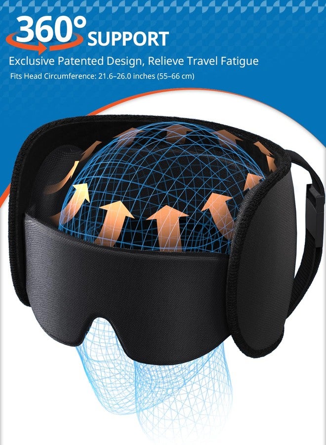 SARISUN Travel Pillows for Airplanes, Upgraded Airplane Pillow with 3D Eye Mask and Ear Cover Design for Long Flight, 360° Support Sleep Head Hold, Plane Headrest for Sleeping, Stop Bobblehead, Black - Image 3