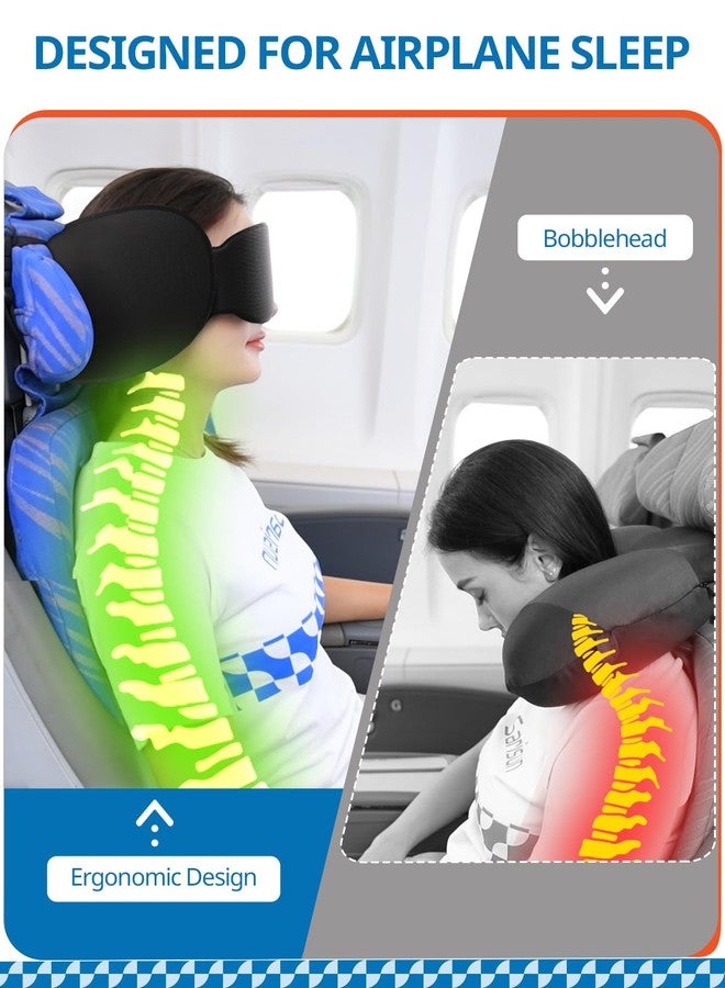 SARISUN Travel Pillows for Airplanes, Upgraded Airplane Pillow with 3D Eye Mask and Ear Cover Design for Long Flight, 360° Support Sleep Head Hold, Plane Headrest for Sleeping, Stop Bobblehead, Black - Image 2
