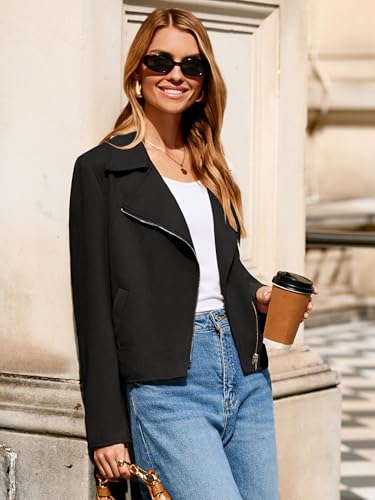 Glamaker Womens Faux Suede Jackets Long Sleeve Casual Cropped Zipper Biker Moto Jacket Fall Winter Outfits(Black,Large) - Image 5