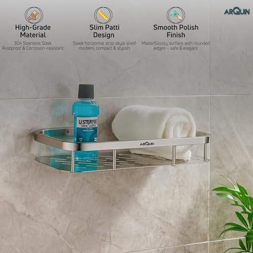 ARQUIN Bathroom Shelf Organizer 5x12 Inch | 304 Grade Stainless Steel Bathroom Shelf & Racks | Wall Shelf for Bathroom Accessories Set Storage Shelves for Kitchen | Kitchen Shelves & Racks - Image 4
